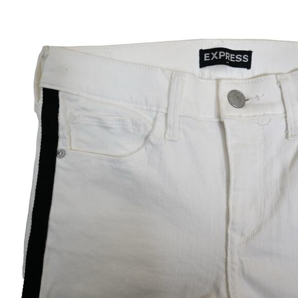 EXPRESS Womens 0 Mid Rise Cropped Legging Side Stripe White Jeans - Picture 6 of 11
